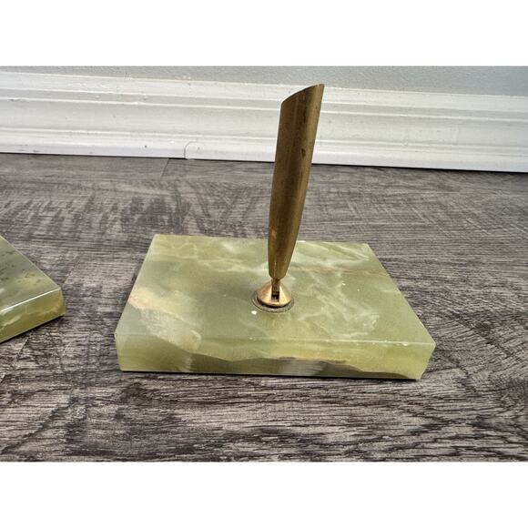 Set Of 2 Vintage Green Alabaster Fountain Pen Holders MCM Atomic Mad Men - Picture 12 of 16